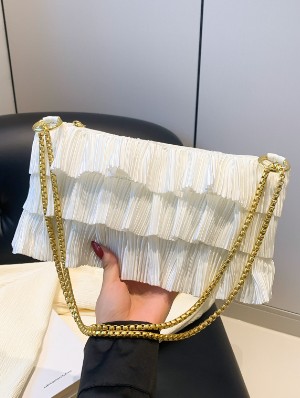 Chain Ruched Zipper Shoulder Bags