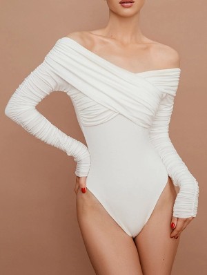Ruched Off Shoulder High Rise Bodysuits