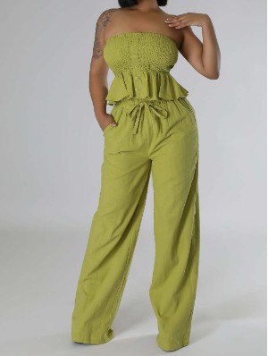 Ruched Strapless Tanks Pant Sets