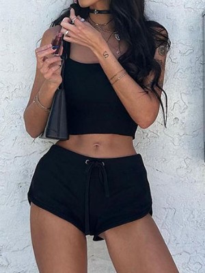 Solid Color Spaghetti Straps Cropped Short Pant Sets