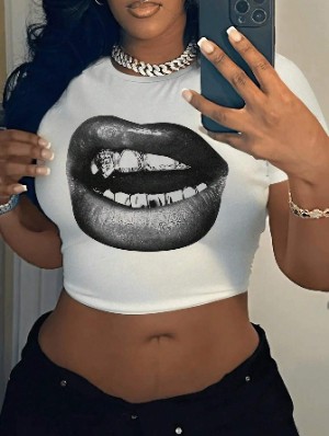 Lips Crewneck Cropped T-shirts