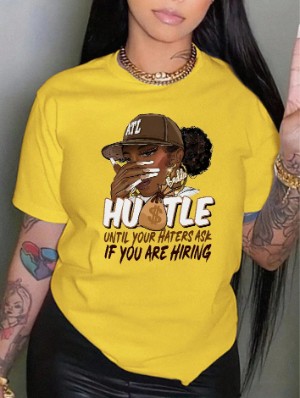 Cartoon Letter Pattern Loose T-shirts