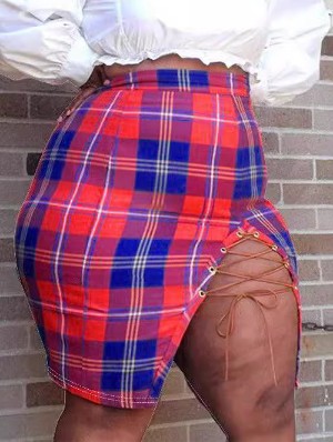 Plaid High Rise Bodycon Skirts