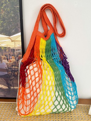 Colorblock Hollow Out Weave Shoulder Bags