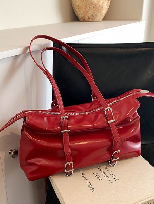 Ruched Glossy PU Shoulder Bags