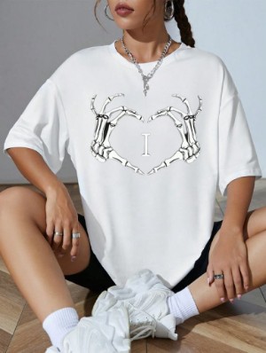 Skull Heart Printed Loose T-shirts