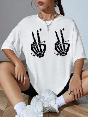 Skull Printed Crewneck Loose T-shirts
