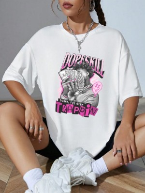 Dollar Letter Pattern Crewneck T-shirts
