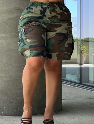 Camouflage Mid-rise Loose Short Pants