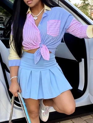 Colorblock Striped Bodycon Skirt Sets
