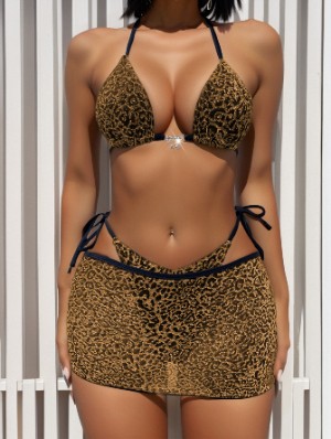 Leopard Halter Neck Backless Bikinis Sets
