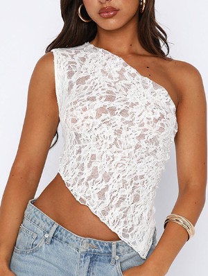 Lace One Shoulder  Backless Tank
