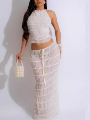 Lace Up High Rise Cropped Skirt Sets