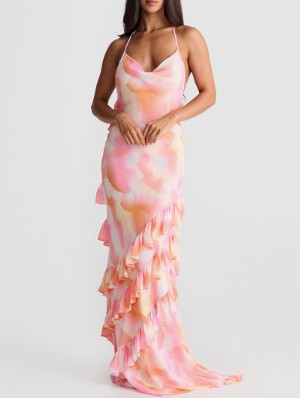 Ruffle Lace Up Backless Maxi Dresses