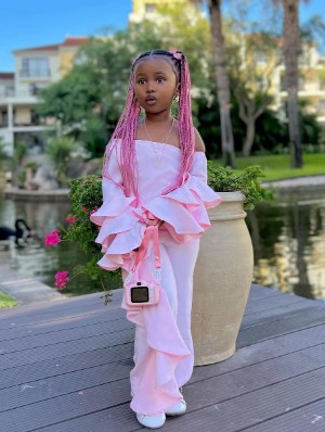 Solid Color Bateau Neckline Loose Girl Clothing Sets