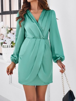 Solid Color High Rise Fitted Long Sleeves Dress