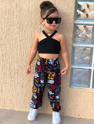 Pattern High Rise Wide Leg Girl Clothing Sets