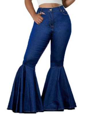 Denim Patchwork Fitted Flared Jeans