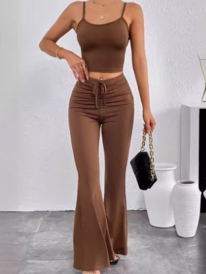 Cropped Tank Ruched Flare Pant Sets