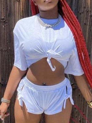 Split Hem Lace Up Loose Short Sets