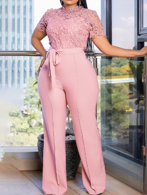 Patchwork Tie-wrap Wide Leg Jumpsuits
