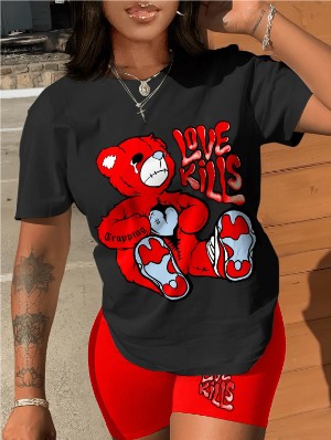Cartoon Broken Bear Printed Short Sets