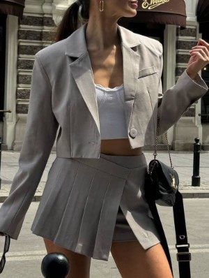 Irregular Pleated Low Rise Blazers Skirt Sets