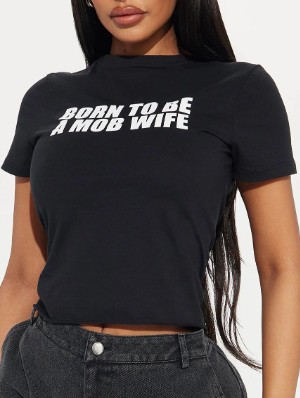 Letter Pattern Cropped T-shirts