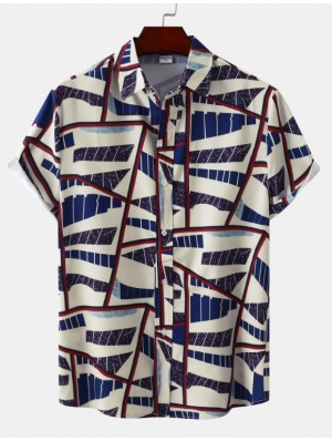Geometric Pattern Cotton Loose Shirts