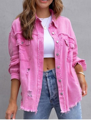 Solid Color Ripped Distressed Single Breasted Coats