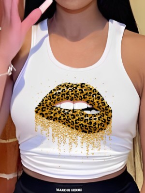 Leopard Lips Printed Cropped Tank