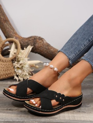 Hollow-out Solid Color Flat Heel