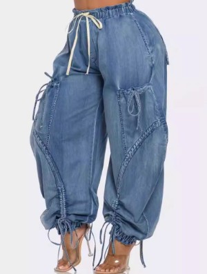 Bow Drawstring Lace-Up Denim Mid-rise Jeans