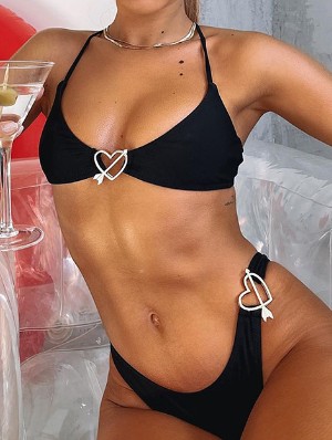 Solid Color Halter Neck Fitted Bikinis