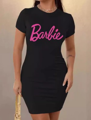 Letter Printed Short Sleeve Mini Dress