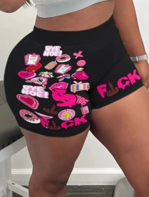 Graffiti Letter Printed Bodycon Shorts