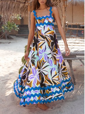 Wave Ripple Flower Sleeveless Maxi Dresses
