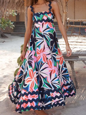 Wave Square Neck Bohemia Maxi Dresses