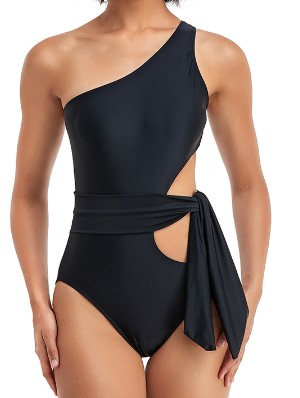 Solid Color One-shoulder Fitted One-Pieces