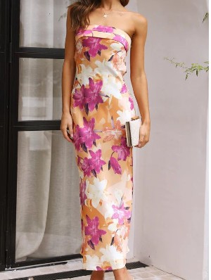 Wrapped Printted Backless Maxi Dresses