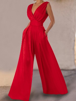 Patchwork High Rise Wide Leg Fleabag Jumpsuits