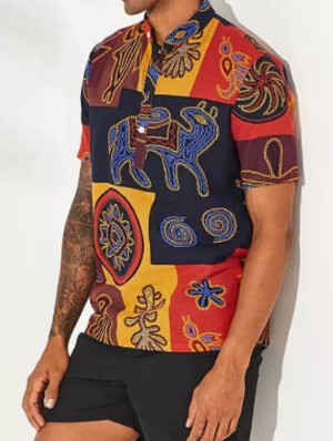 Geometric Pattern Crewneck Loose Shirts