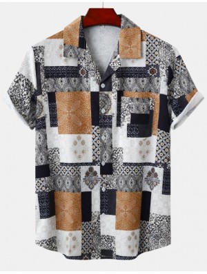 Colorblock Geometric Pattern Loose Shirts