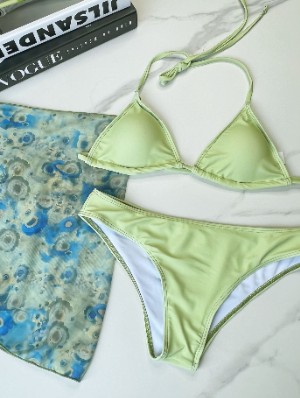 Print Lace-Up Backless Bikinis