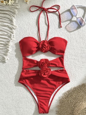 Flower Hollow-out Lace-Up One-Pieces