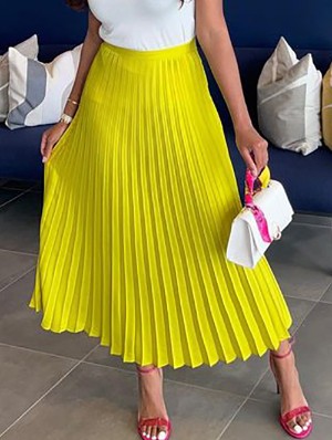 Patchwork Solid Color Pleated High Rise Skirts
