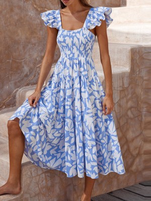 Full Skirt Frill Sleeve Midi Dress