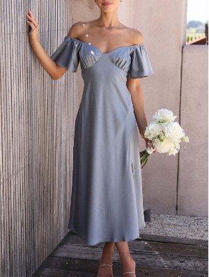 Satin Boat Neck A-line Maxi Dress