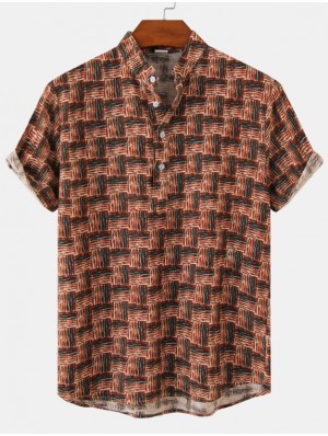Geometric Pattern Striped Loose Shirts