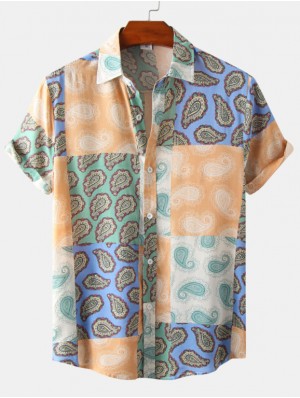 Geometric Pattern Cotton Loose Shirts
